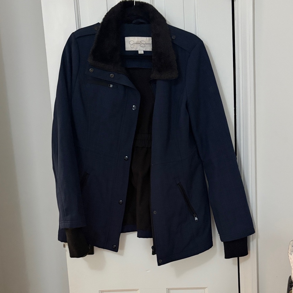 Jessica Simpson Midnight Blue Jacket with Ebony Trim